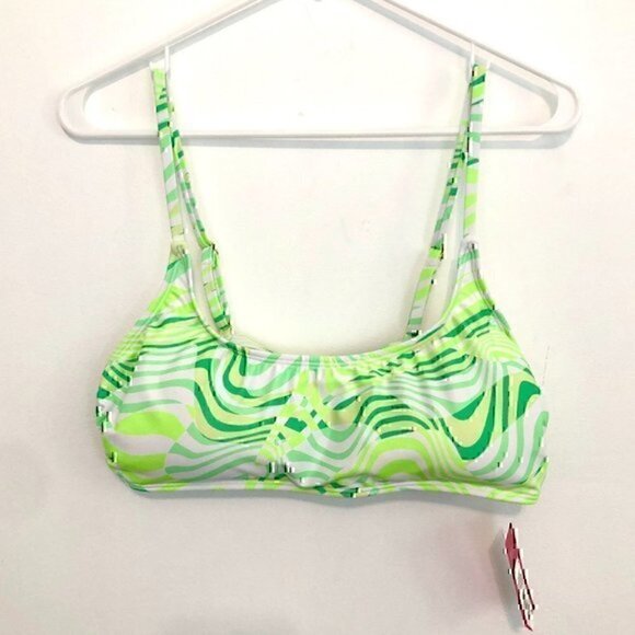 NEW NWT XHILARATION Lime Green White Stripe Scoop Neck Bralette Bikini Top XL - Picture 2 of 12